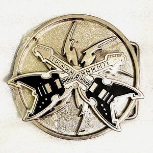 Vintage Guitar With Spinning Lightening Bolts Belt Buckle 2004 Collectibles New